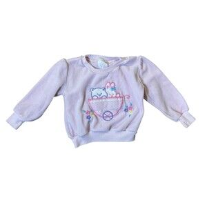 Vintage Velour Baby Sweatshirt 18M Bear Bunny Appliqué Pink USA Made Crew